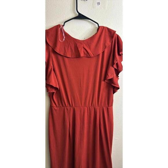 NY Collection Rust Ruffle Midi Dress Size L - Picture 4 of 4